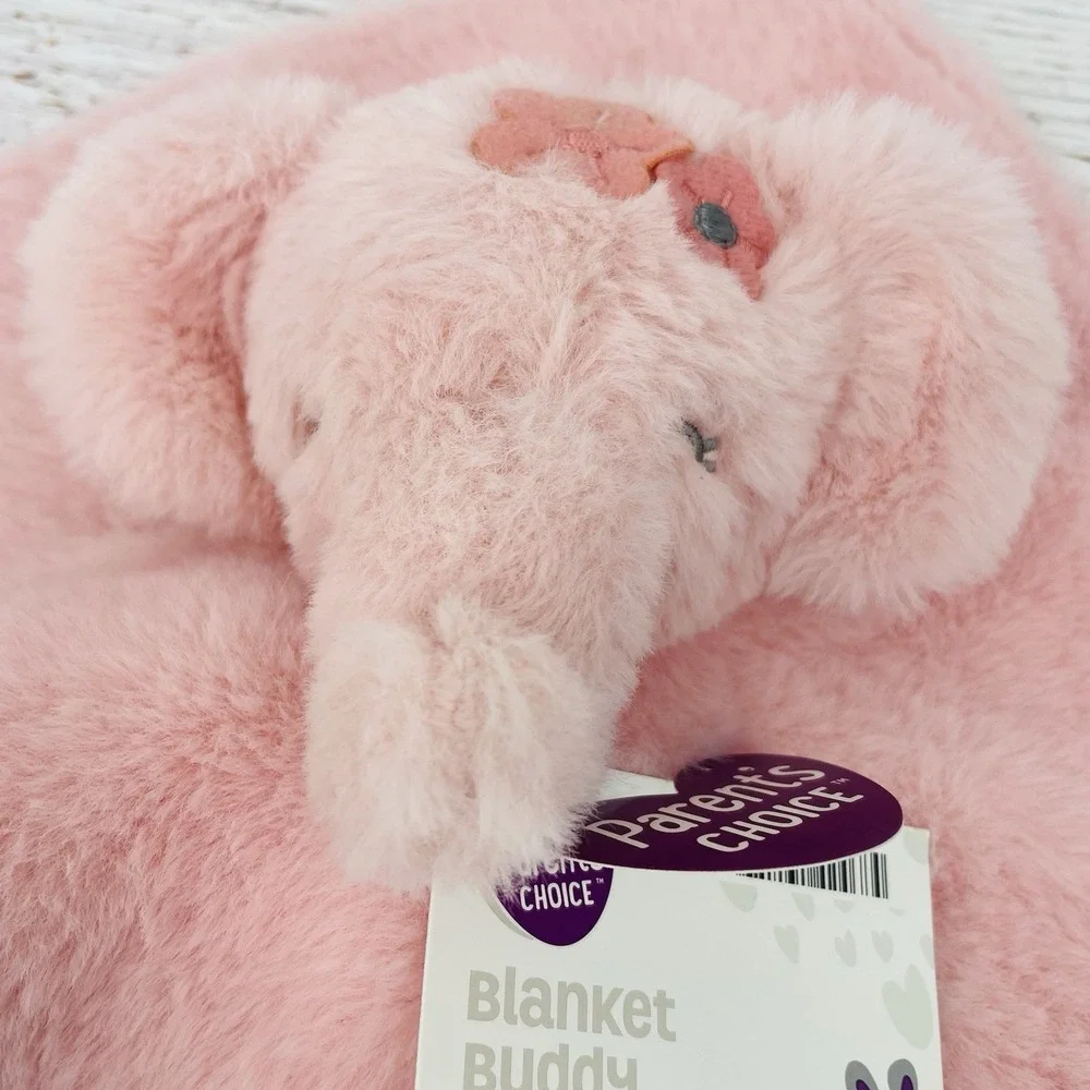 New Parents Choice Pink Elephant Flowers Satin Plush Baby Security Blanket Lovey